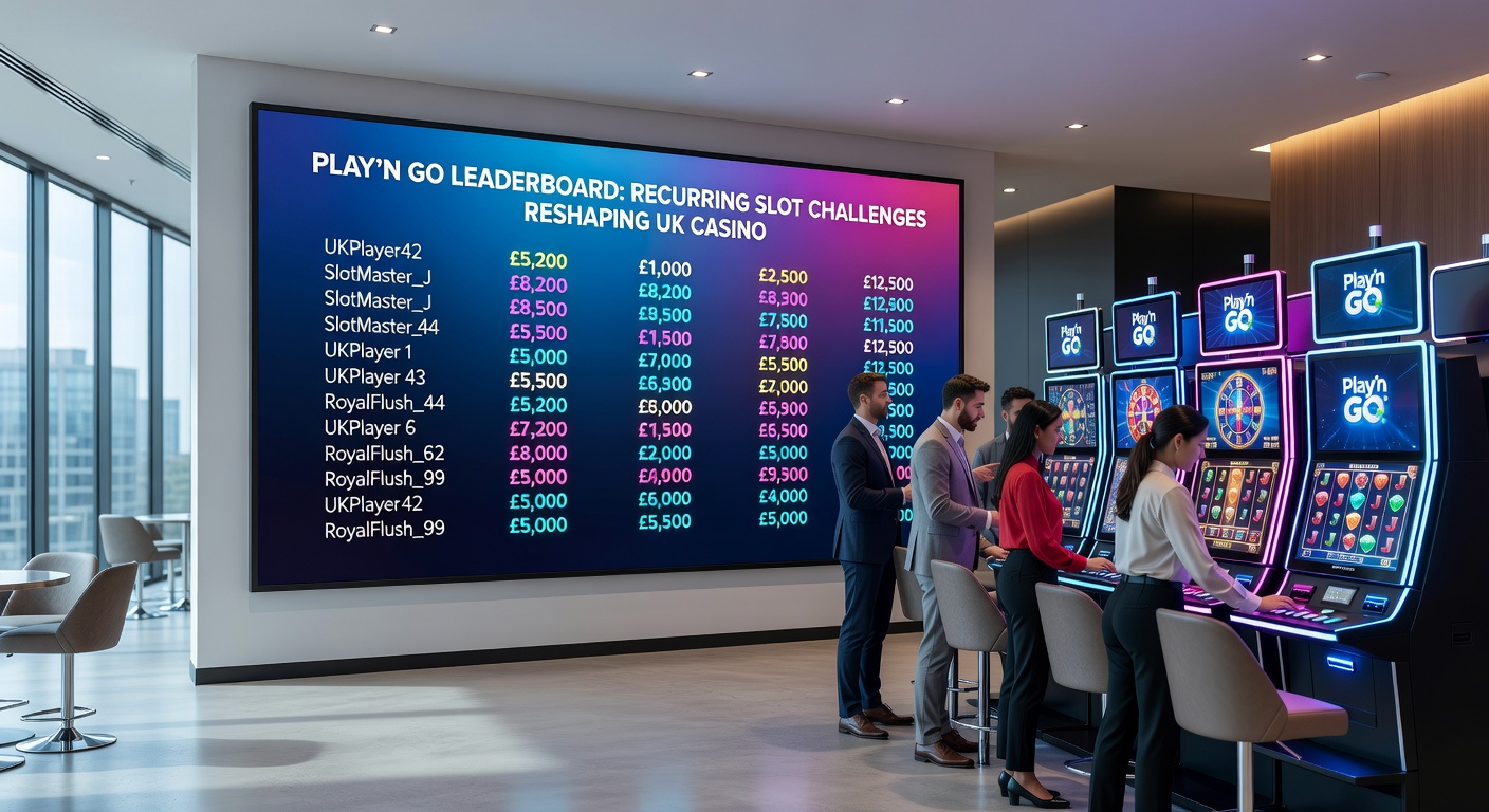 Dynamic Play'n GO challenge interface on a UK casino app, showing real-time leaderboard updates, player rankings, and a ticking prize countdown in March 2026