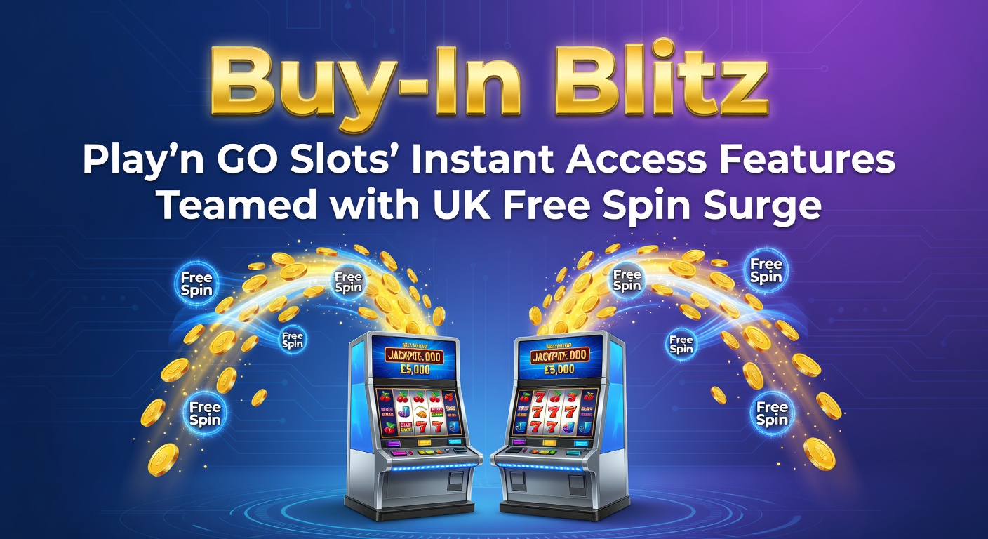 Vibrant Play'n GO slot interface showcasing instant buy-in buttons amid a cascade of free spins icons, capturing the high-energy surge in UK online casinos
