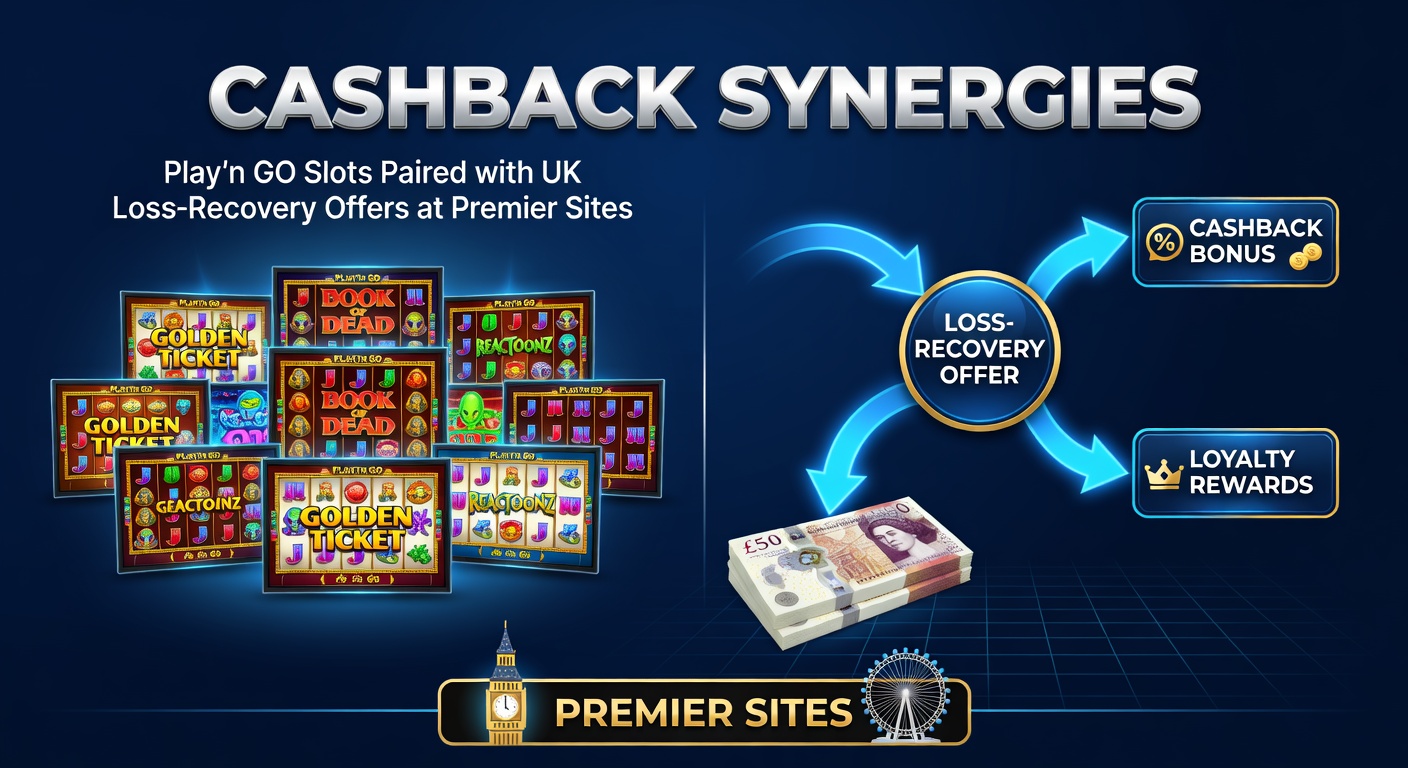 Vibrant Play'n GO slot reels spinning alongside cashback icons on a UK casino interface, highlighting loss-recovery mechanics
