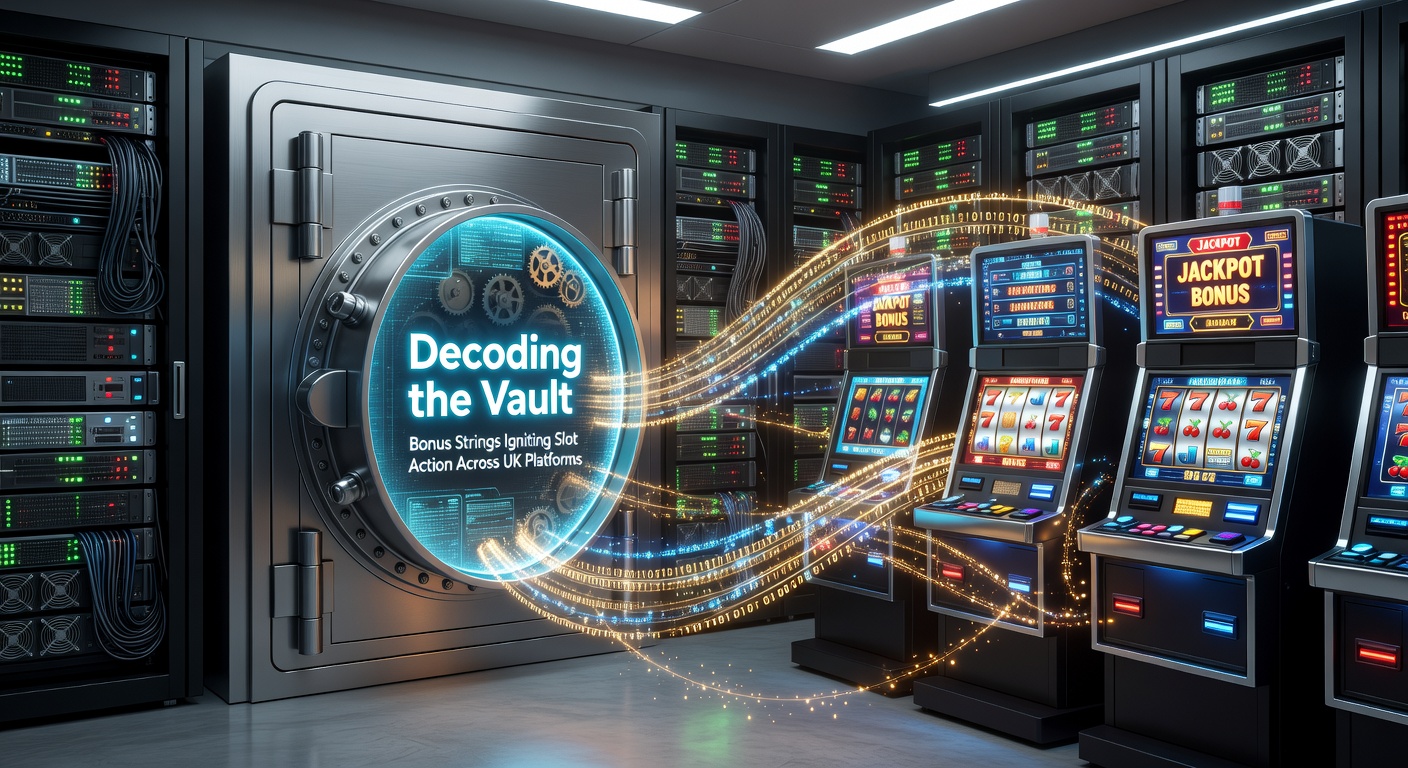 Vibrant digital vault unlocking cascading bonus codes on a slot machine interface, symbolizing hidden rewards in UK online casinos