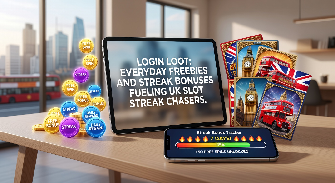 Calendar graphic showing a 30-day login streak with escalating bonus rewards, free spins icons growing larger each day