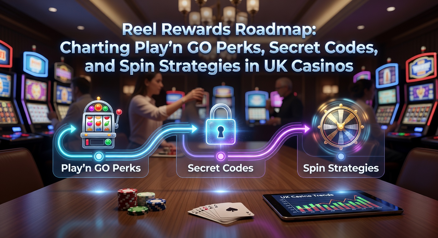 Play'n GO slot reels spinning with reward paths and strategy icons overlayed on a UK casino backdrop