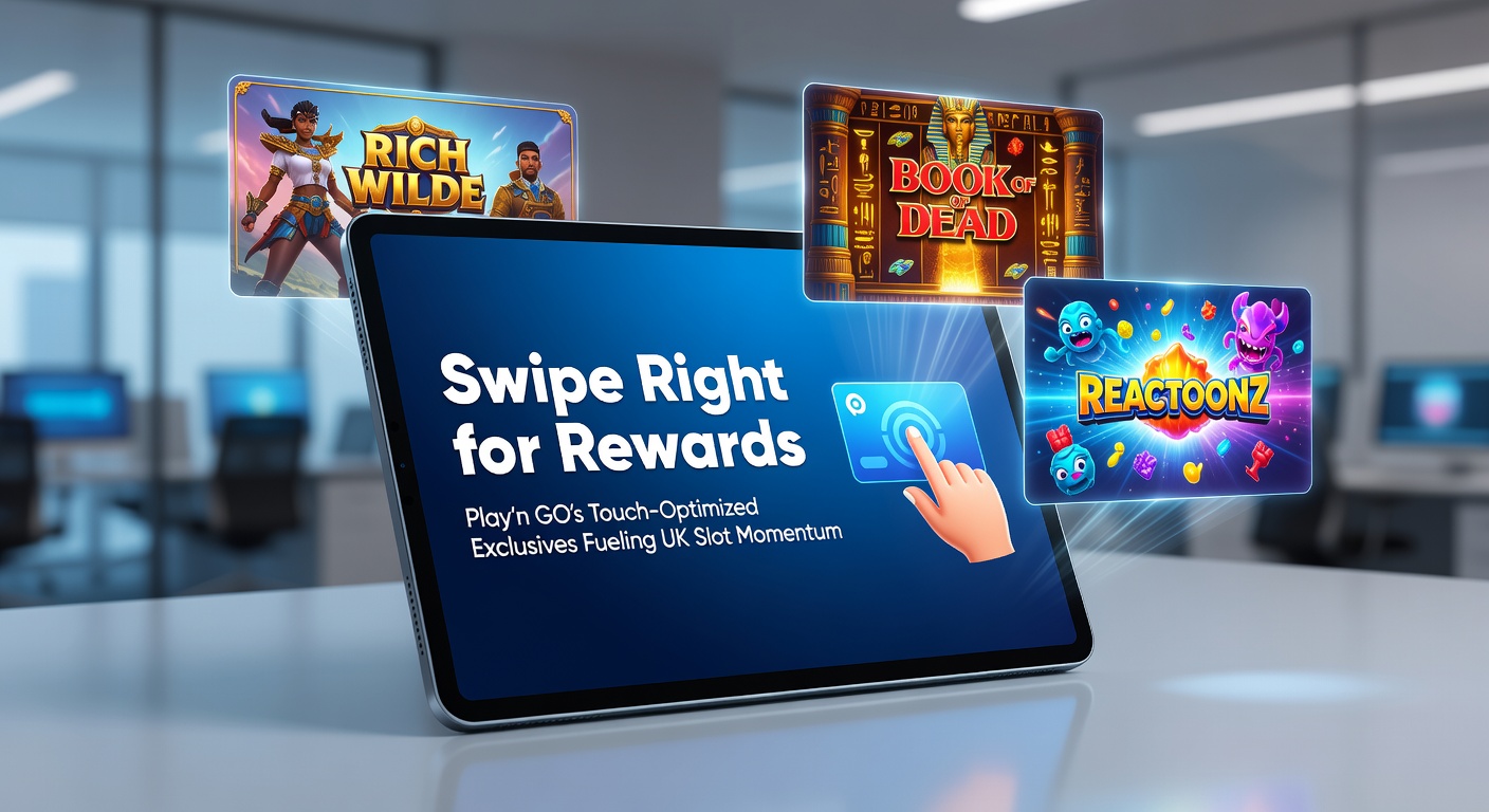 Dynamic interface of a Play'n GO touch-optimized slot game showing swipe mechanics on a mobile screen