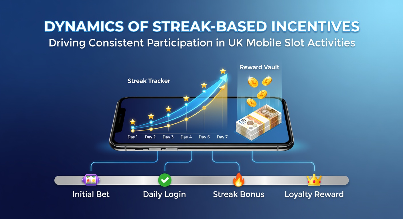 Smartphone screen showing a mobile slot game interface with a streak bonus counter active during UK evening play session