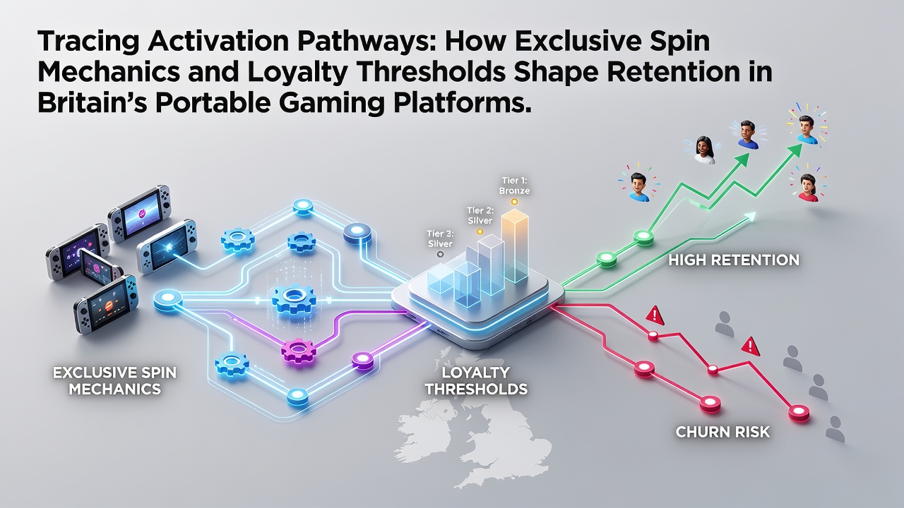 Mobile gaming interface showing spin activation pathways and loyalty progress indicators on a British portable platform