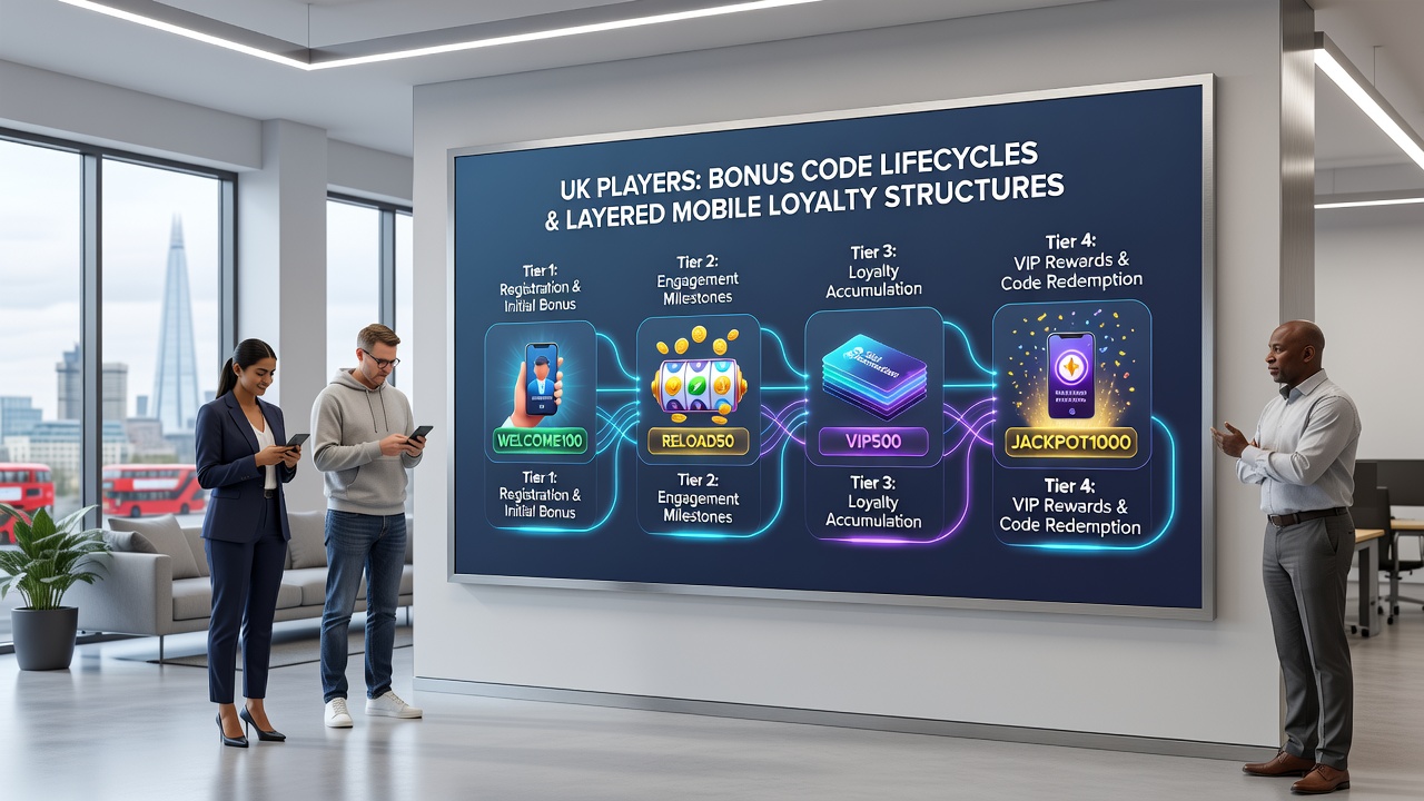 Mobile loyalty dashboard displaying active bonus codes, tier progression, and expiry timelines for UK slot players